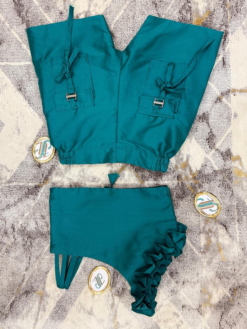 Teal one-shoulder crop