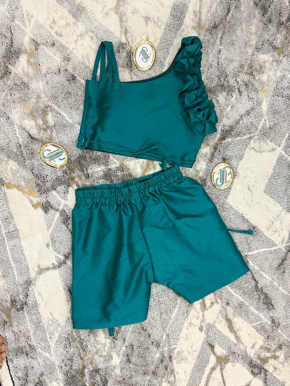 Teal one-shoulder crop