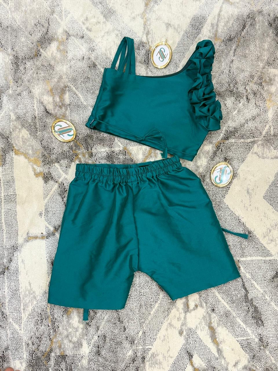 Teal one-shoulder crop