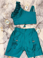Teal one-shoulder crop