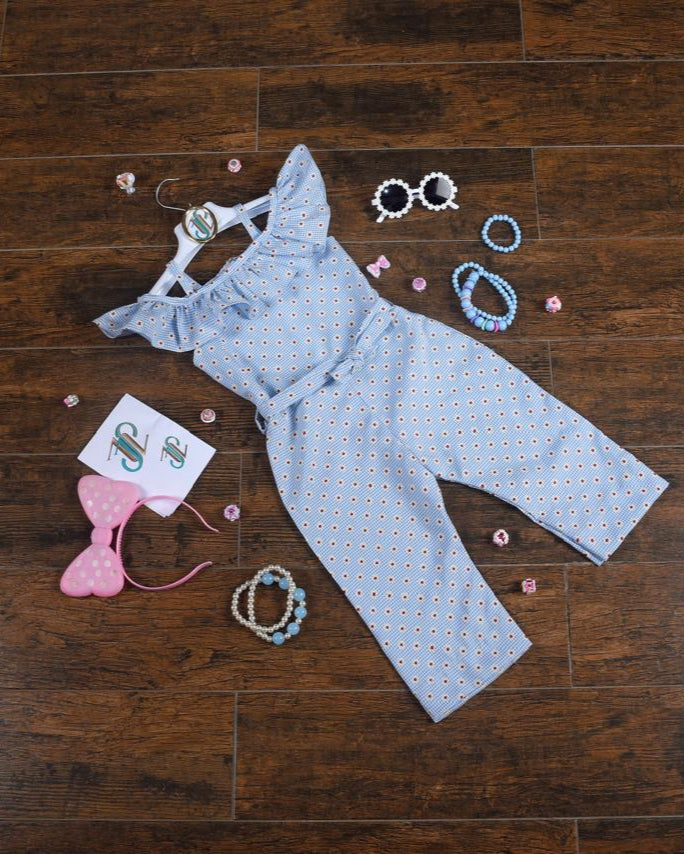 Blue checkered jumpsuit